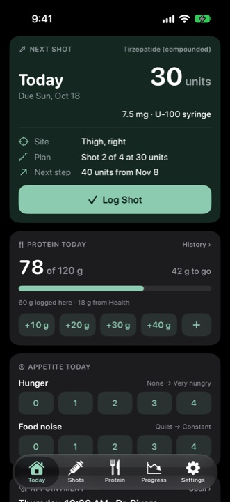 Today screen in dark mode